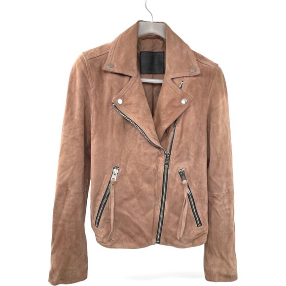 All Saints Goat Leather Salmon Pink Moto Jacket Women's Size 6 Small - Picture 1 of 13